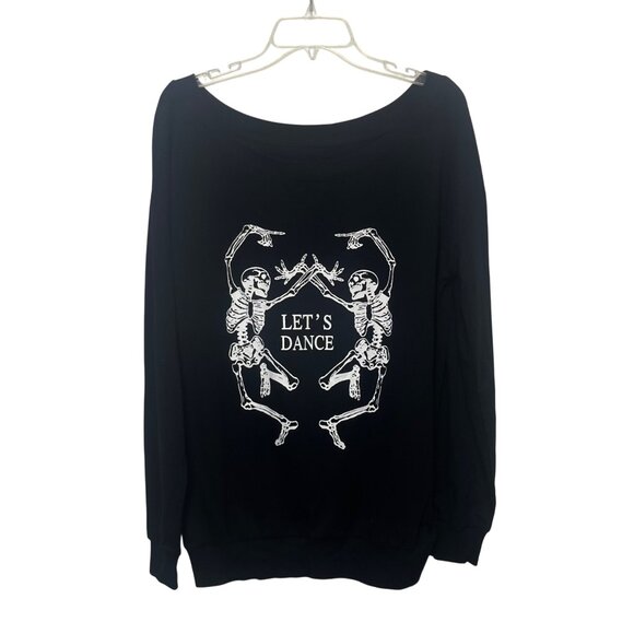 LuFeng Halloween Off Shoulder Skeleton Printing Sweatshirt Women Large Black New - Picture 1 of 9